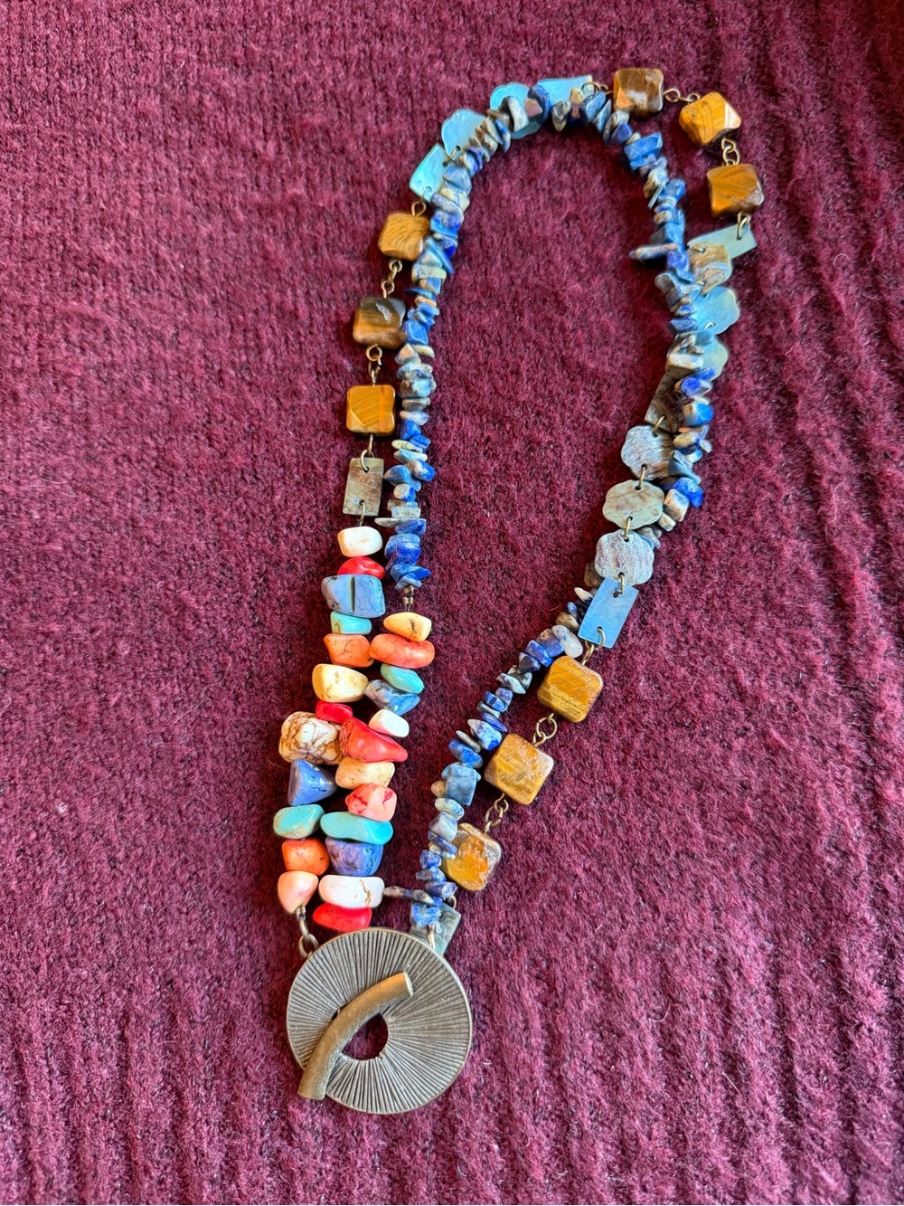 Multicolor Stone Bead Pendant Necklace - Picture 5 of 6